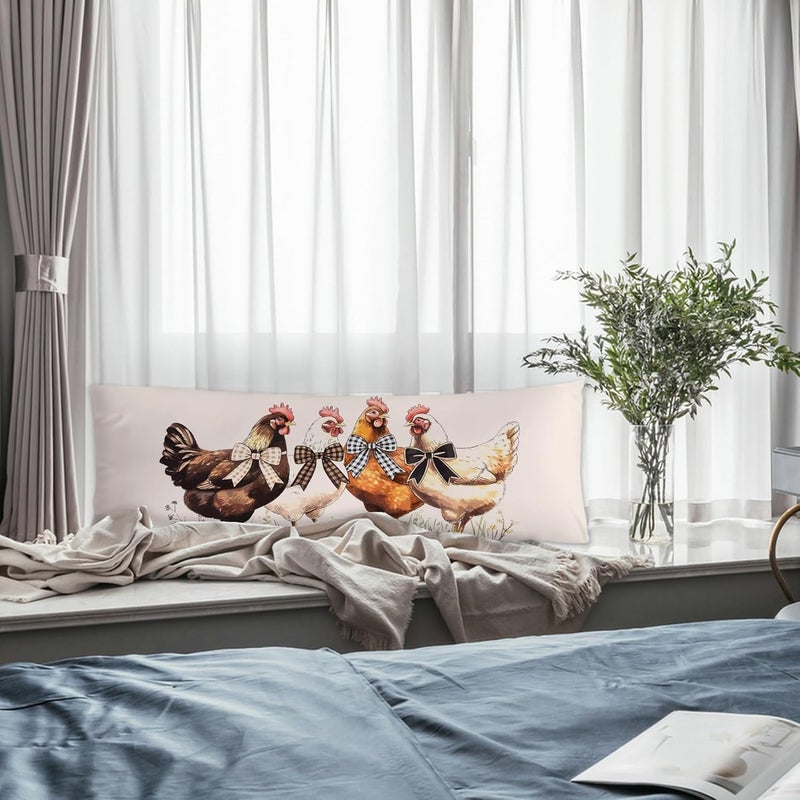 Exqcom Store Coquette Bow Chicken Body Pillow Covers 20x54, Cottagecore Room Decor, Rustic Fall Farmhouse Farm Animal Long Body Pillow Case Cover with Hidden Zipper for Women Men Adults - Image 5